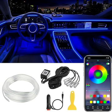 5-in-1 Interior Car LED Ambient Lighting Kit - APP Controlled RGB Strip Lights with 236-Inch Fiber Optic and Music Sync Mode