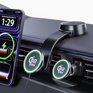 25W Magnetic Wireless Car Charger Mount [Qi2.2 Certified] - 2X Fast Charging MagSafe Compatible Dashboard & Windshield Holder - 90LBS Heavy Duty Suction